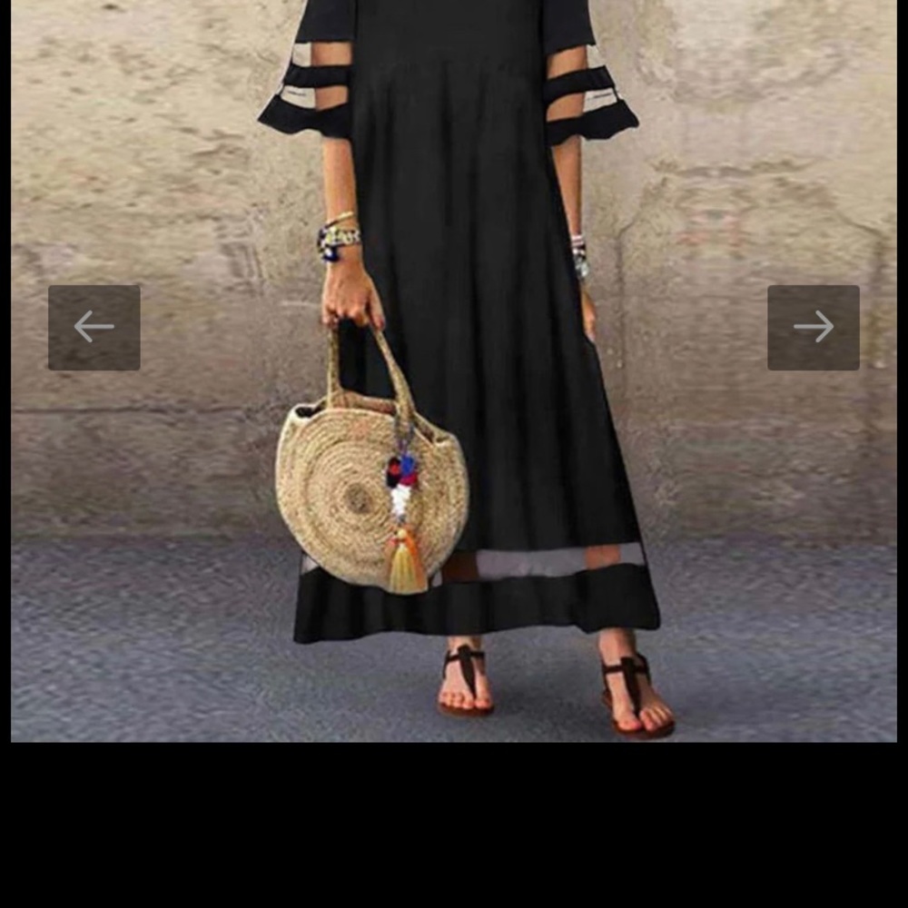 Summer Party Sheer Stripe Sleeve Scoop Neck Maxi Dress.